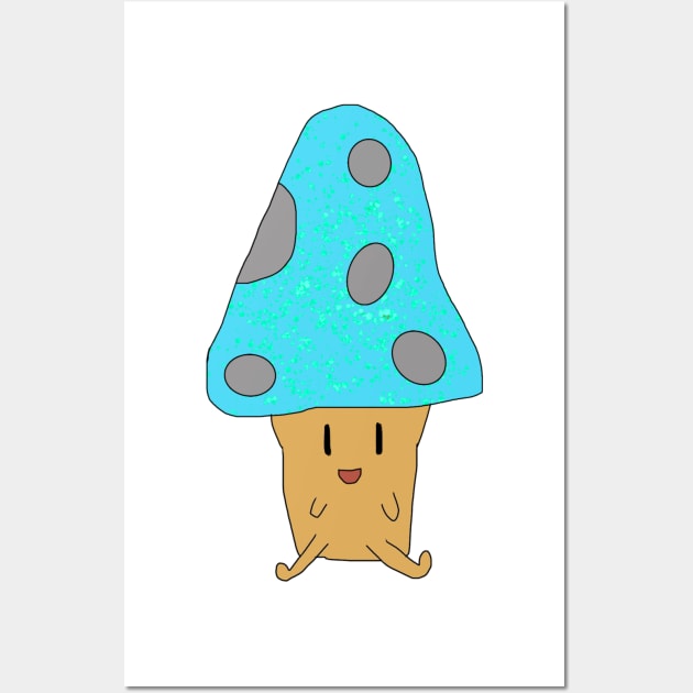 Light Blue Happy Mushroom Wall Art by Usagicollection